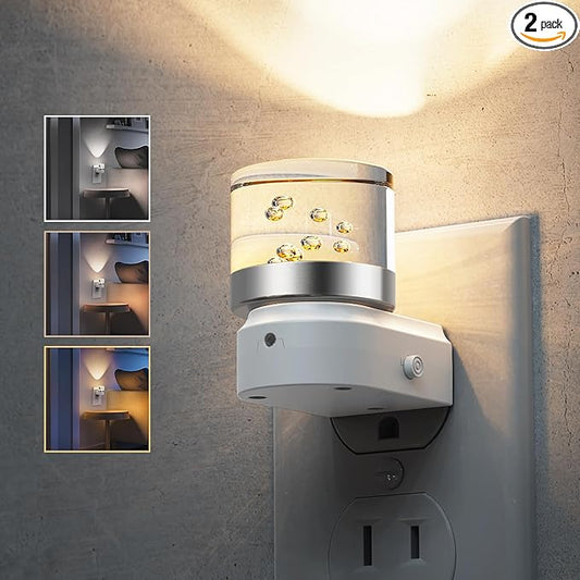 L LOHAS LED Night Lights Plug into Wall, 2 Pack 3000K/4000k/5000K Adjustable Color Temperature Bubble Night Light, Dusk to Dawn Sensor for Hallway, Bathroom, Rooms