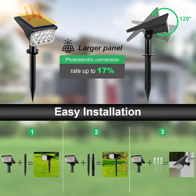 T-SUNUS 8 Pack Solar Color Landscape Spotlights, IP65 Waterproof Solar Powered Spot Light Wall Lights, 2-in-1 Outdoor Solar Landscaping Light for Yard Garden Driveway Porch Walkway Pool Patio