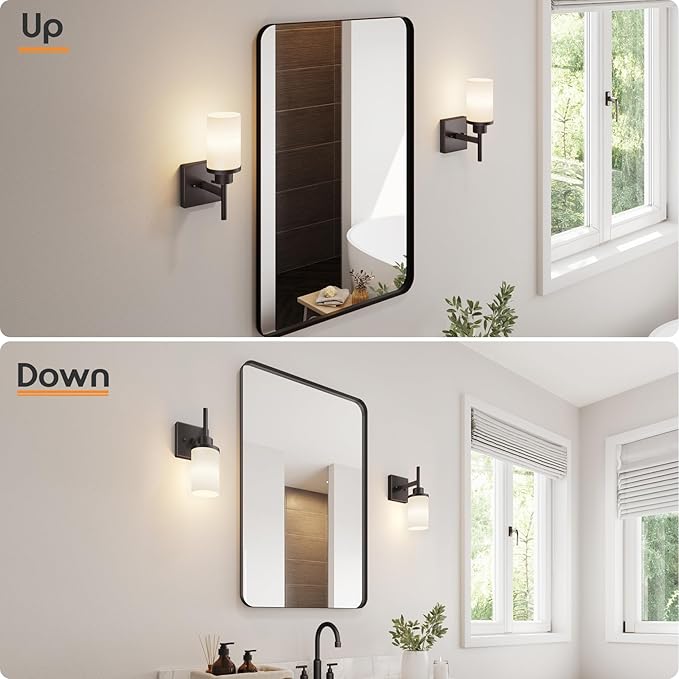 Wall Lights Over Mirror Bathroom Vanity Light Fixtures with White Frosted Glass, Wall Sconce for Porch Hallway Entrance, Oil Rubbed Bronze T001ORB-L1