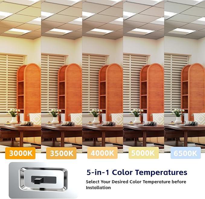 64Pack 2x4 FT LED Center Basket Troffer Light, 5CCT Color Tunable 3000/3500/4000/5000/6500K, Watt Adjustable 72W/60/50/40/30W, 0-10V Dimmable Drop Ceiling Lights, 120-277V-ETL&DLC Qualified
