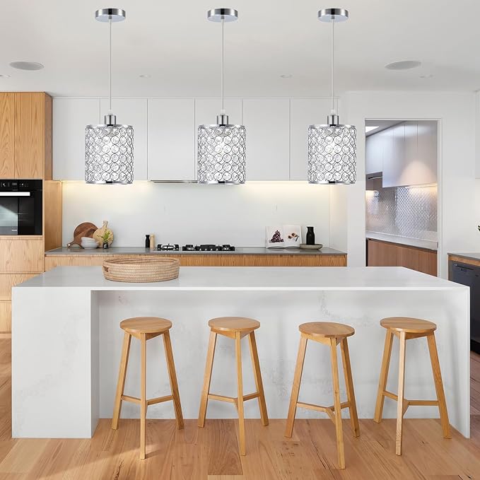 2 Pack Modern Chrome Crystal Pendant Lighting, Adjustable Pendant Light Fixture for Kitchen Island Dinning Room Bedroom Silver