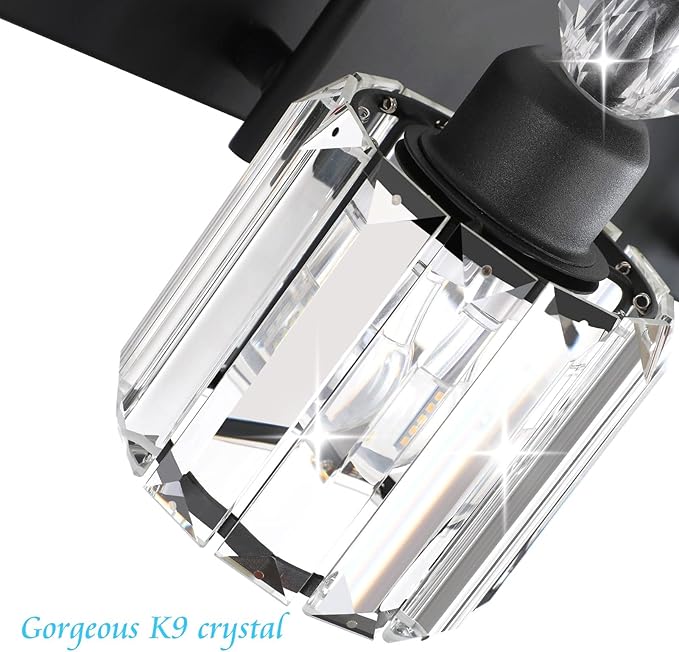 Ralbay Modern 6-Light Black Crystal Vanity Lights for Bathroom - Matte Black Crystal Wall Light Fixtures
