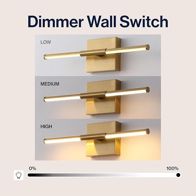 JONATHAN Y 16.25" Brass Gold Modern Dimmable Integrated LED Wall Sconce, Minimalist Adjustable Metal Vanity Light for Bathroom Mirror, Bedroom, Hallway, 3000K, ETL Listed (JYL7039B)
