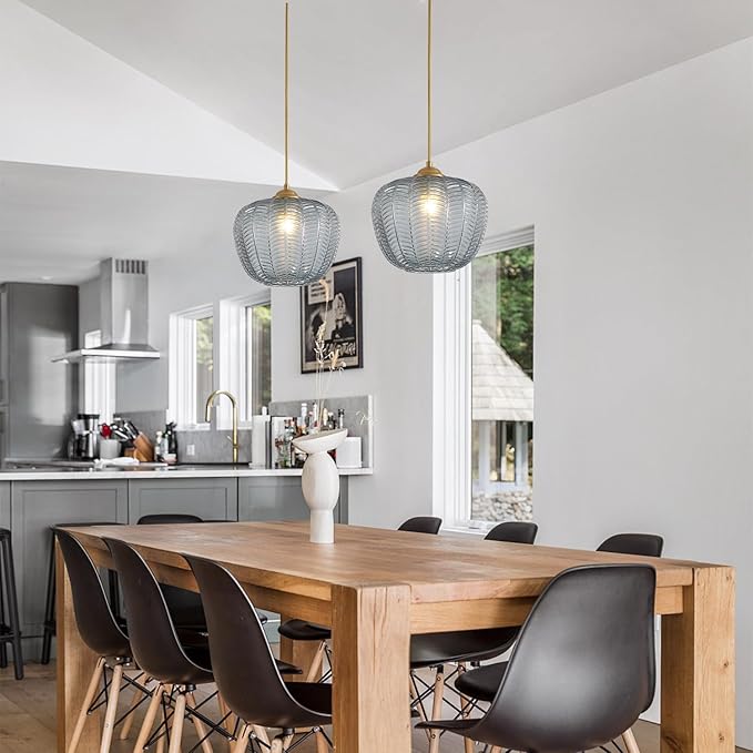 KCO Lighting Mid Century Modern Globe Hanging Light Brushed Gold Pendant Light Fixture Small Smoked Glass Pendant Light Vintage Striped Glass Ceiling Light Brass Kitchen Light Fixtures