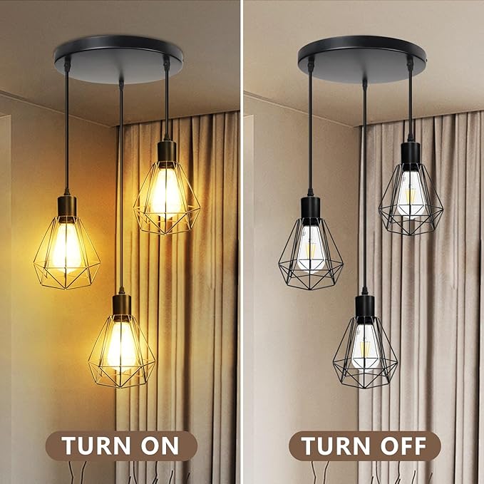LTBLIGHT 3-Light Farmhouse Pendant Light Fixture, Vintage Hanging Lights with 1.2m Adjustable Cord, Ceiling Lighting for Kitchen Island Dining Room Hallway, E26 Base (Bulbs Not Included)