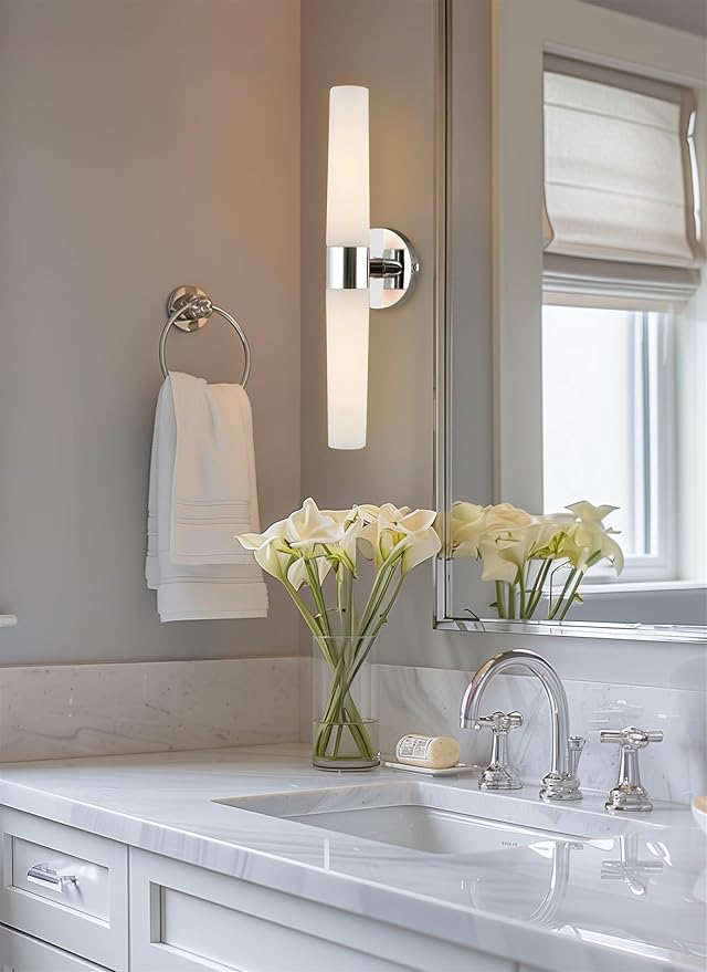 Kira Home Duo 21" Modern Wall Sconce with Frosted Glass Cylinder Shades, Linear 2-Light Wall Light, Chrome Finish
