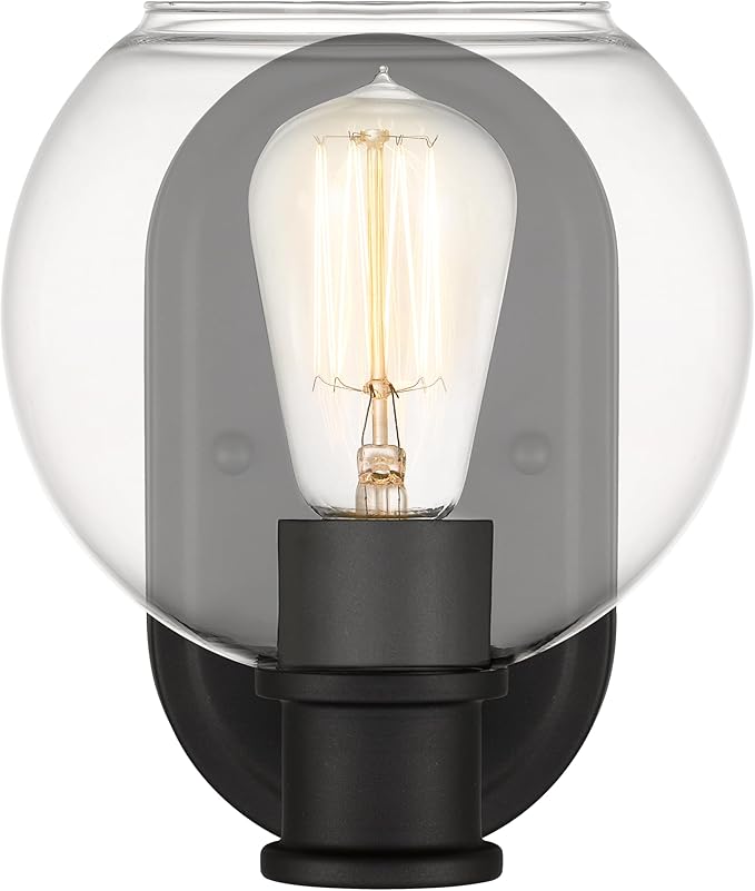 Tawson Dan Modern Farmhouse 1-Light Wall Sconces Light with Clear Glass Globe Shade in Dark Bronze Finish for Hallway, Entryway, Bathroom, Garage, Kitchen, Living Room