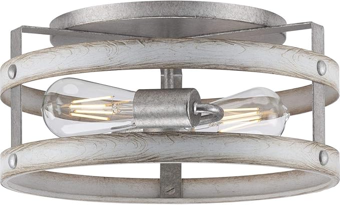Progress Lighting Gulliver Collection 2-Light Whitewashed Farmhouse Flush Mount Ceiling Light, Galvanized, 6.50x14.37x14.37