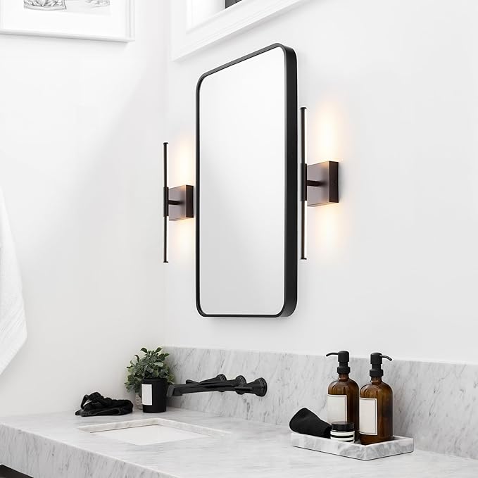 JONATHAN Y 16.25" Black Modern Dimmable Integrated LED Wall Sconce, Minimalist Adjustable Metal Vanity Light for Bathroom Mirror, Bedroom, Hallway, 3000K, ETL Listed (JYL7039C)