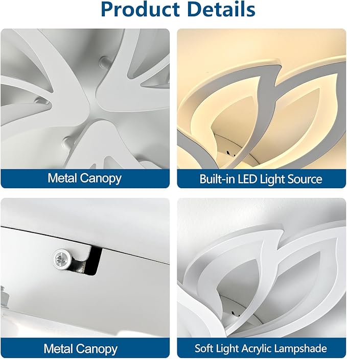 HuixuTe 28" White Modern Flower Dimmable Ceiling Light Fixture, 9 Leaves Low Profile Flush Mount Ceiling Light for Living Room Dining Room Bedroom