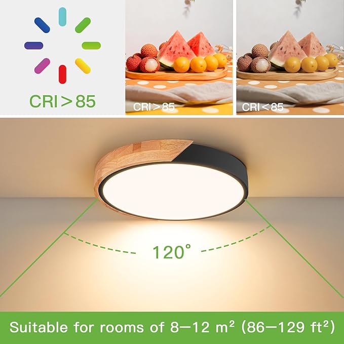 Modern LED Ceiling Light for Bedroom: Minimalist Wood Flush Mount Ceiling Light Fixture with Acrylic Lampshade - 3000K Not Dimmable Overhead Ceiling Lamps for kitchen hallway living room (11.8" Black)