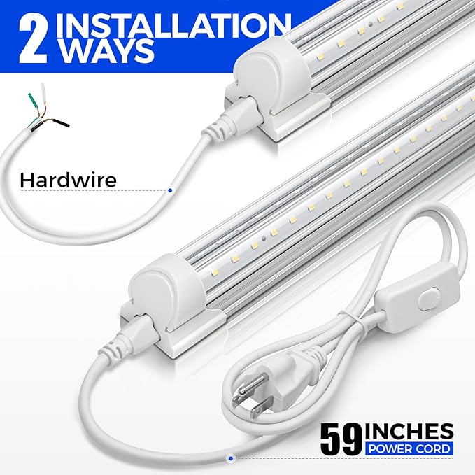 Barrina T8 LED Shop Light 4FT, 40W 5500LM 6500K, Clear Cover, Garage Lights Ceiling, V-Shape LED Light Fixture, Work Shop Lights for Garage, Warehouse, Basement, ETL Listed, 2 Packs