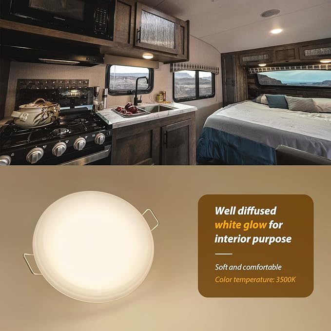 Dream lighting RV Recessed LED Lights 12v 3.5 inch led recessed Ceiling Cabin Dome Lighting with Spring Clips 3500K, 250lm, Pack of 4