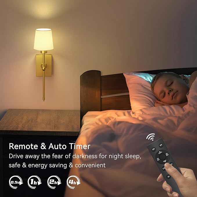 Battery Operated Wall Sconces Set of 2: Gold Rechargeable Wall Lights with Touch and Remote Control, Wireless Battery Powered Wall Scone Cordless Wall Lamp for Bedroom Living Room Bathroom Hallway