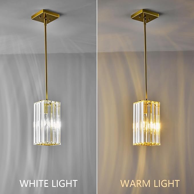 Modern Pendant Light Gold Rectangle Pendant Lighting Mini Crystal Chandeliers Adjustable Pendant Light Fixture for Kitchen Island Dinning Room Living Room Corridor Bedroom(Gold 3-Pack)