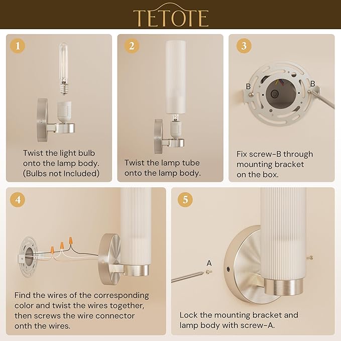 TETOTE Brushed Nickel Wall Sconces Set of Two Modern Bathroom Wall Light Fixtures Farmhouse Wall Lights with Frosted Glass Shade for Mirror Bedroom Living Room