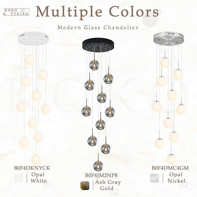 KoKo&Yukina Globe Pendant Light Adjustable Hanging Light Staircase Chandelier Milk Glass Pendant Lights with Milky White Glass Shade Globe Lights for Staircase