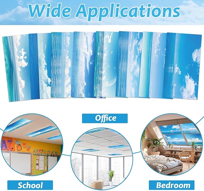8 Pcs Fluorescent Light Covers with 80 Magnets Decorative for Classroom Ceiling Lights 4 x 2 Feet Magnetic Light Covers Filter Easy Install for Office Hospitals & Home Drop Ceiling Supplies (Sea)