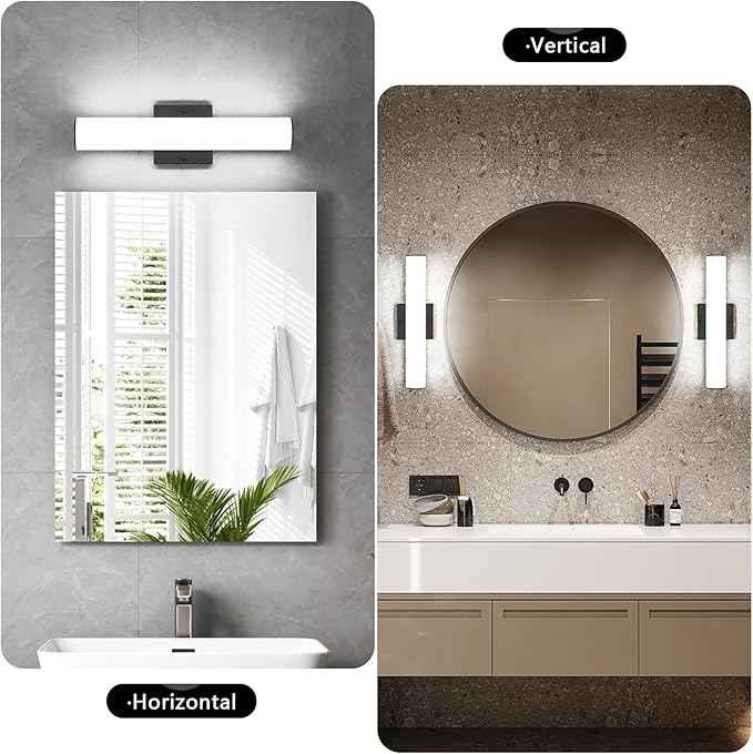 18W LED Bathroom Vanity Light Bar,16Inch Matte Black Bathroom Wall Lighting Fixtures Over Mirror, Modern Acrylic Bath Wall Fixture, Cool White 5500K Wall Sconce Lighting
