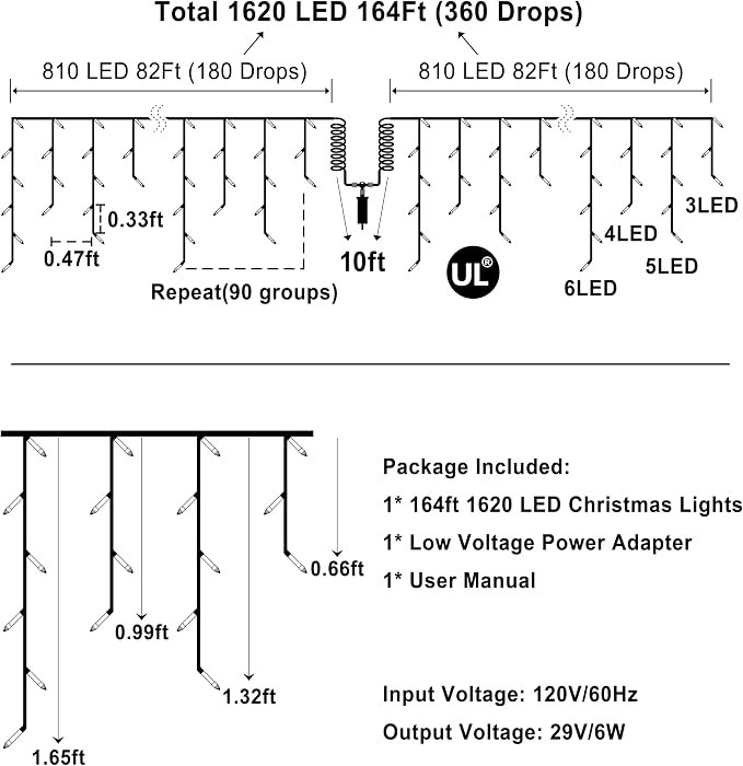 1620 LED Christmas Outdoor Lights with 360 Drops, 164ft Hanging Curtain Lights with 8 Modes Timer & Memory, Waterproof Christmas Fairy Lighs for House Holiday Wedding Christma Decor Blue & Cool White