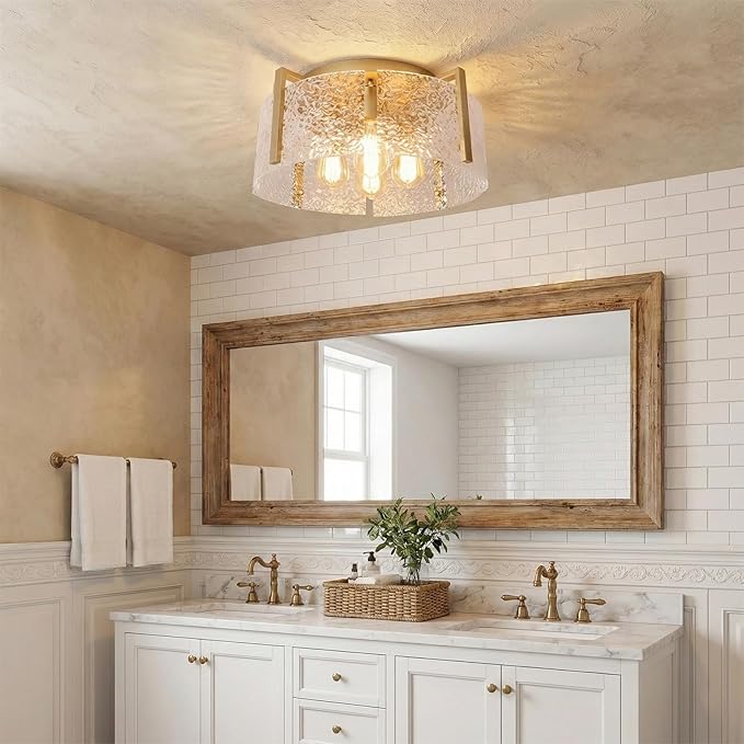 Bektas Semi Flush Mount Ceiling Light, Hallway Light Fixture,Entryway Light,Modern Bedroom Lampe,Metal Light Fixtures,Lighting Fixture Flush Mount for Kitchen Bathroom Dining Room (Gold, 4-Light)