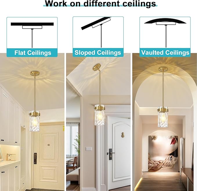 Hammered Glass Pendant Lighting for Kitchen Island 2 Pack, Modern Brushed Gold Pendant Light Fixtures 4.72", Adjustable Ceiling Pendant Light for Kitchen Island Dining Room Hallway