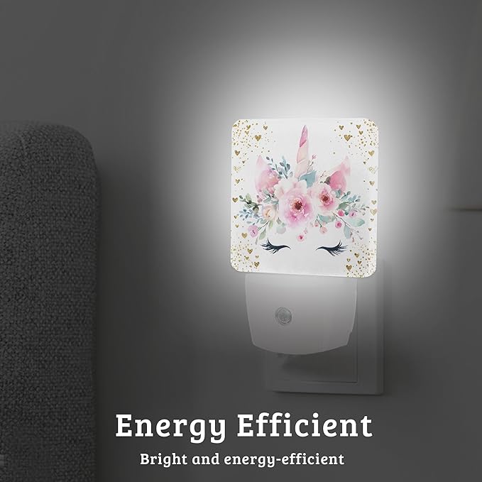 Cute Unicorn Night Light with Dusk to Dawn Light Sensors, Plug-in Wall Led Night Lights, Energy Efficient Lamp for Bedroom,Bathroom,Kitchen,Hallway,Stairs, Gifts Ideal for Girls Women