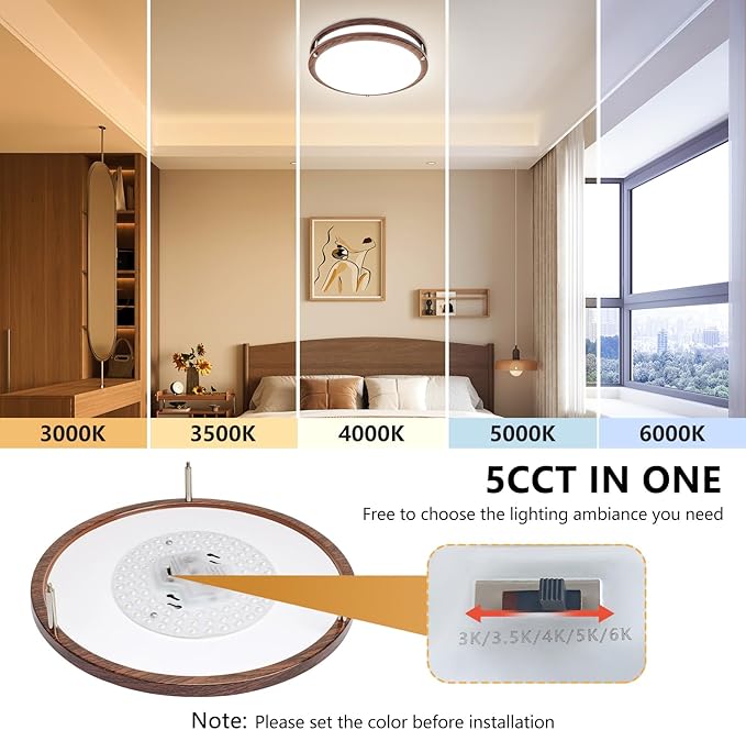 Flush Mount Ceiling Light - 2 Pack 36W 3000K/3500K/4000K/5000K/6000K Dimmable Led Ceiling Light Fixture for Kitchen Hallway Bedroom Bathroom (2, Nussbaum, 12 Inch)