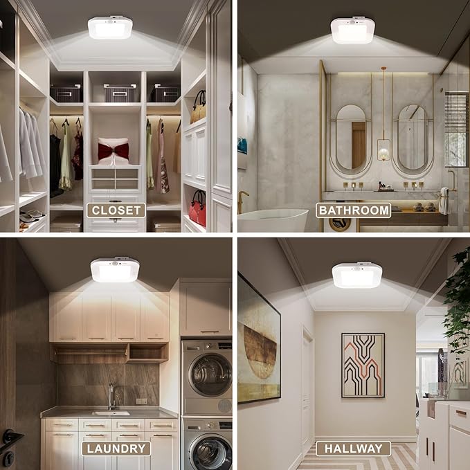Rechargeable Motion Sensor Ceiling Light, 220LM 6000K Closet Lights Motion Sensored with USB Cable, 2000mAh Rechargeable Wireless for Stairway, Hallway, Pantry, Shower, Shed
