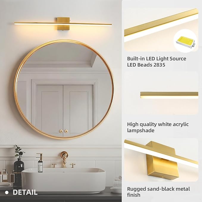 Modern Bathroom Vanity Light 32 Inch, 20W Brushed Brass Bathroom Light Fixture Over Mirror, Dimmable 5CCT LED Wall Sconce Lighting for Restro