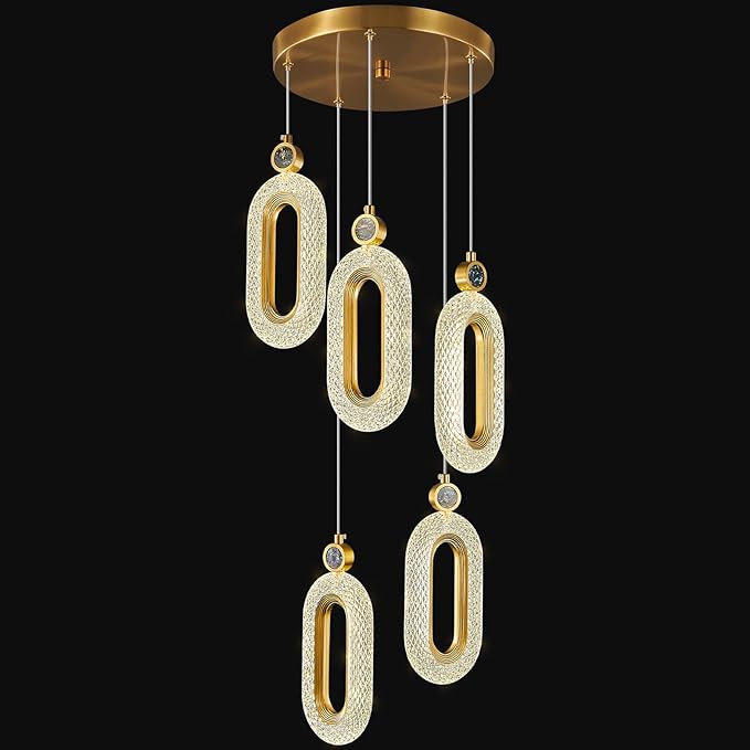 Pendant Lighting for Kitchen Island LED Dimmable Modern Gold Pendant Lights for Bedroom Hallway Entryway Kitchen Island Light Fixtures (5-Light)