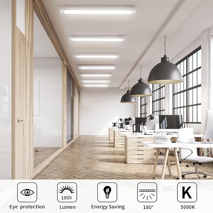Airand Utility LED Shop Light Fixture 2PCS 4FT Linkable Plug in LED Tube Light for Kitchen Bathroom Garage Basement Office, Long LED Shoplight, Corded Electric with ON/Off Switch, IP66 Waterproofing