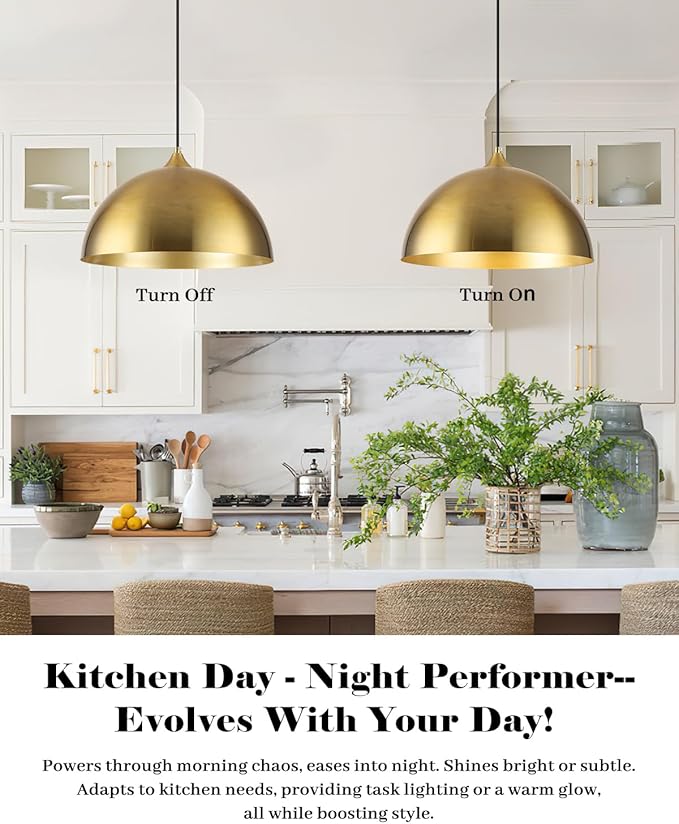 Gold Pendant Lights Kitchen Island 3 Pack, 14 Inch Gold Dome Pendant Light, Large Kitchen Pendant Light, Island Pendant Lights for Kitchen, Dining Room, Cafe