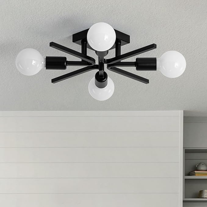 4-Light Sputnik Light Fixture Black Flush Mount Lights Industrial Semi Flush Lighting Fixtures Ceiling 19 inch Modern Farmhouse Ceiling Lights for Kitchen Bedroom Bathroom Foyer Hallway (E26) (2Pack)