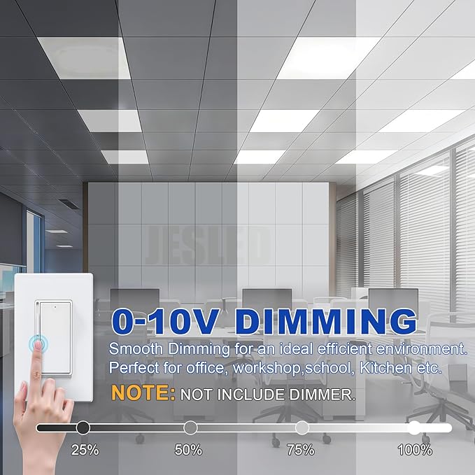 JESLED 6Pack 2x2 led Flat Panel Light, 6000LM, Drop Ceiling Lights Fixture for Office Kitchen Basement Laundry, 15W/20W/25W/30W/40W Selectable, 5CCT Switchable, 0-10V Dimmable, DLC ETL Listed