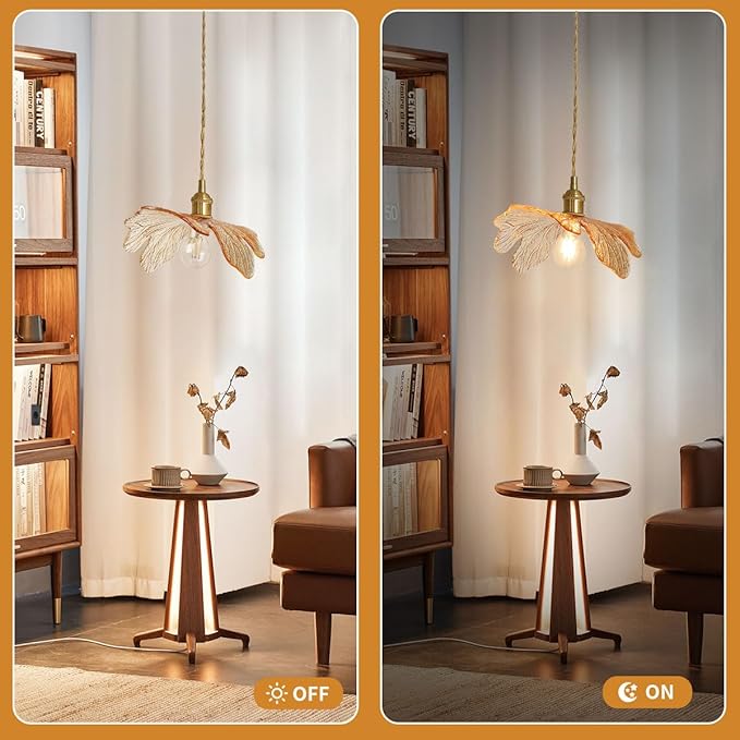 Plug in Pendant Lights 15ft Hanging Light with Plug in Cord Mid Century Modern Pendant Light Fixtures Hand Blown Amber Glass Pendant Light Plug in Hanging lamp for Kitchen Living Dining Room
