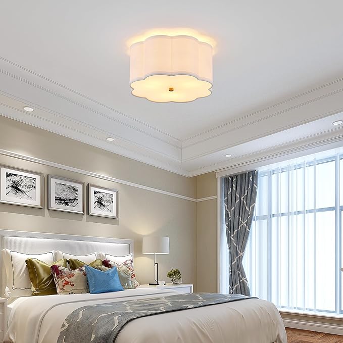 12.99“ Semi Flush Mount Ceiling Light Fixture Modern 3-Lights Gold Drum Ceiling Lighting Vintage Linen Ceiling Lamp for Laundry Room, Kitchen, Basement, Dining Room, Bedroom