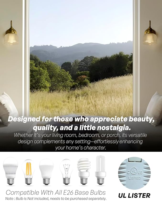 Vintage Wall Sconce Antique Brass Gold Bathroom Vanity Light with Clear Checkered Glass Shade Indoor Hardwire Wall Mounted Lamp Light for Bathroom Mirror Living Room Bedroom Kitchen