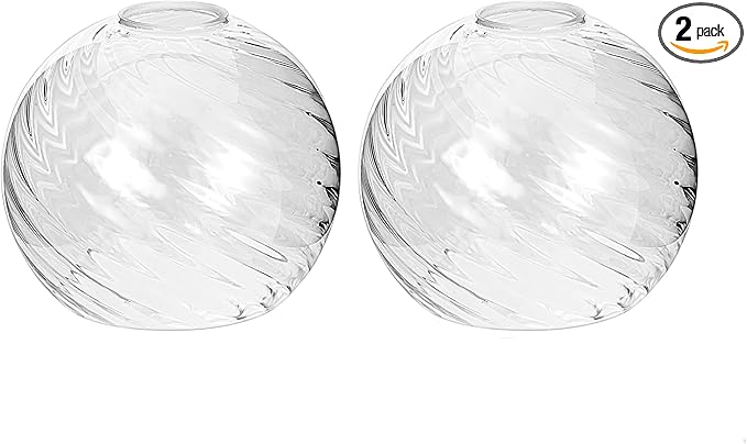 2 Pack Lamp Globe Glass Shade, Clear Striped Glass Glassshade Covers Replacements for Light Fixtures, 1.65 Inch Fitter Globes Lampshades for Wall Sconces Chandelier Bath Vanity Lights Pendants