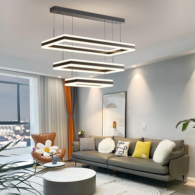 Modern Ceiling Pendant Light, LED Chandelier with Remote Control Dimmable 3 Color Mode & Brightness, Anti-Flicker Pendant Lights Kitchen Island Light Fixture for Dining Room Living Room