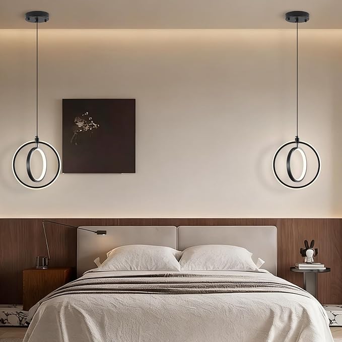 Modern LED Pendant Lights, 2 Pack Ring Pendant Light Fixtures for Kitchen Island, 3000K Warm White Pendant Lighting for Dining Room, Living Room, Bedroom, Bathroom