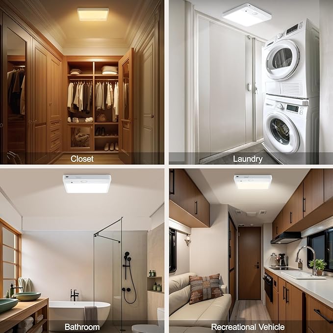 Motion Sensor Closet Light, 8W 7000mAh Rechargeable Ceiling Light with Remote,3 Color Temperatures and Dimmable, Magnetic Mount LED Shower Light for Bathroom|Stairs| Hallway|Garage