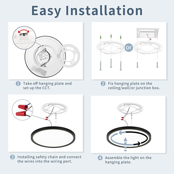 8.6 Inch 6PK LED Flush Mount Ceiling Light, ETL ,18W, 1822LM, 3000K/3500K/4000K/5000K/6500K CCT Selectable, 0.66in Ultra Thin Round Flat Panel Ceiling Light Fixture for Bedroom, Kitchen, (Black)
