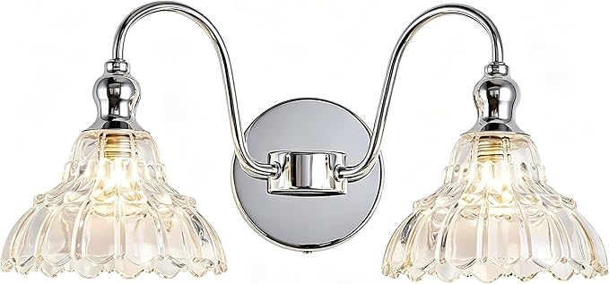 Chrome 2-Light Wall Sconces Bathroom Vanity Light Light Fixtures Modern Vanity Lighting Fixtures Wall Light for Bedroom Living Room Bathroom