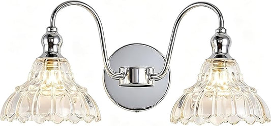 Chrome 2-Light Wall Sconces Bathroom Vanity Light Light Fixtures Modern Vanity Lighting Fixtures Wall Light for Bedroom Living Room Bathroom