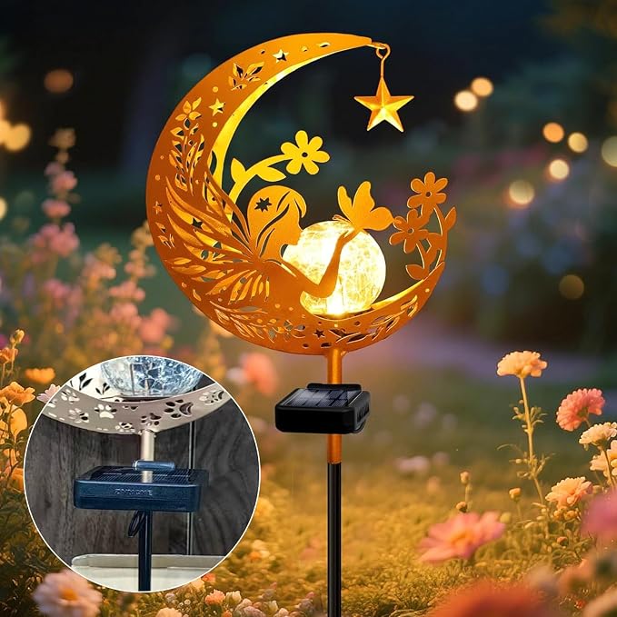 Solar Garden Decor Outdoor Statue, Moon Fairy Garden Figurines for Mom Women Grandma Solar Stake Lights for Patio, Yard, Lawn, Pathway (Warm White)