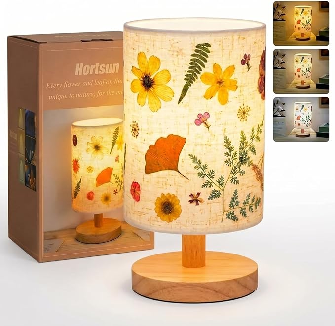 Hortsun Pressed Flower Lamp Vintage Table Small Lamp Cottagecore Decor Boho Night Light Decorative Rustic Night Light for Bedroom, Living Room or Office, Valentine Gift for Women(Modern Style)