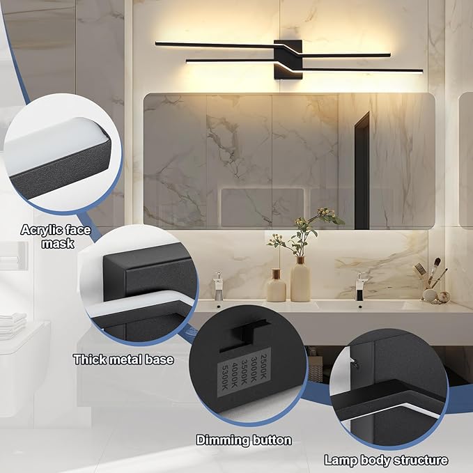 39.4 Inch Vanity Light for Bathroom Lighting Fixtures Over Mirror Black Dimmable 5CCT Vanity Lighting Fixture Modern Bath Vanity Lights Bar Wall Sconces