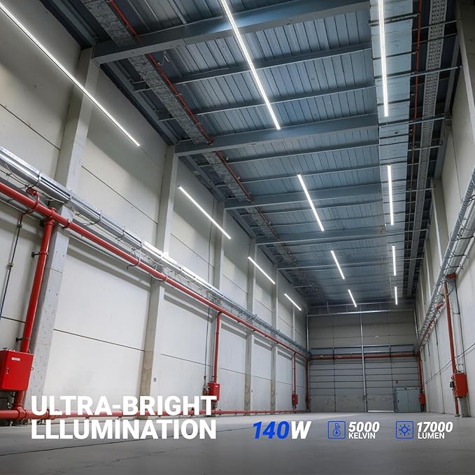 Barrina T8 LED Shop Lights 8FT, 140W 17000LM 5000K, U-Shaped 3 Rows LED Garage Lights, Linkable, Hanging & Flush Mount, 8 Foot Commercial LED Shop Lights for Garage, Workshop, Kitchen, 6 Packs, Black