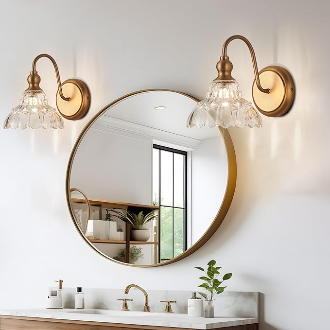 Plug in Vintage Wall Sconces Set of Two Brass Modern Wall Light Fixtures Antique Vanity Lights for Living Room Fireplace Bathroom Bedroom Coffee Room